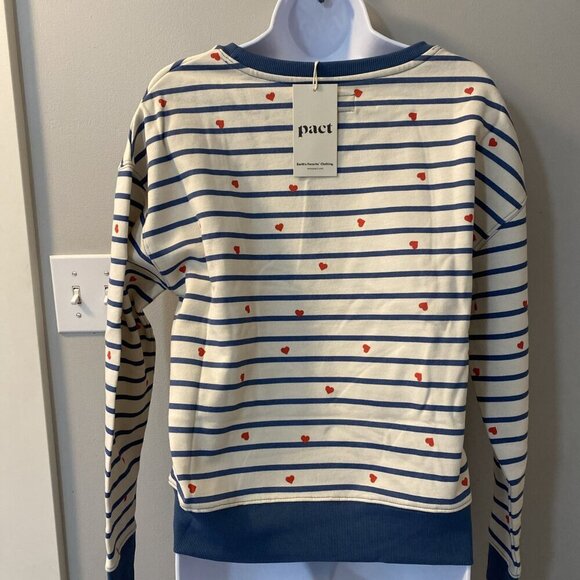 Pact 100% Organic Cotton Scattered Hearts Fleece Lined Crewneck Sweatshirt Small - Picture 2 of 6